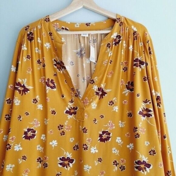 GAP Light Flowy Split V-neck Boho Blouse Yellow Floral Sz XXL - Picture 4 of 10